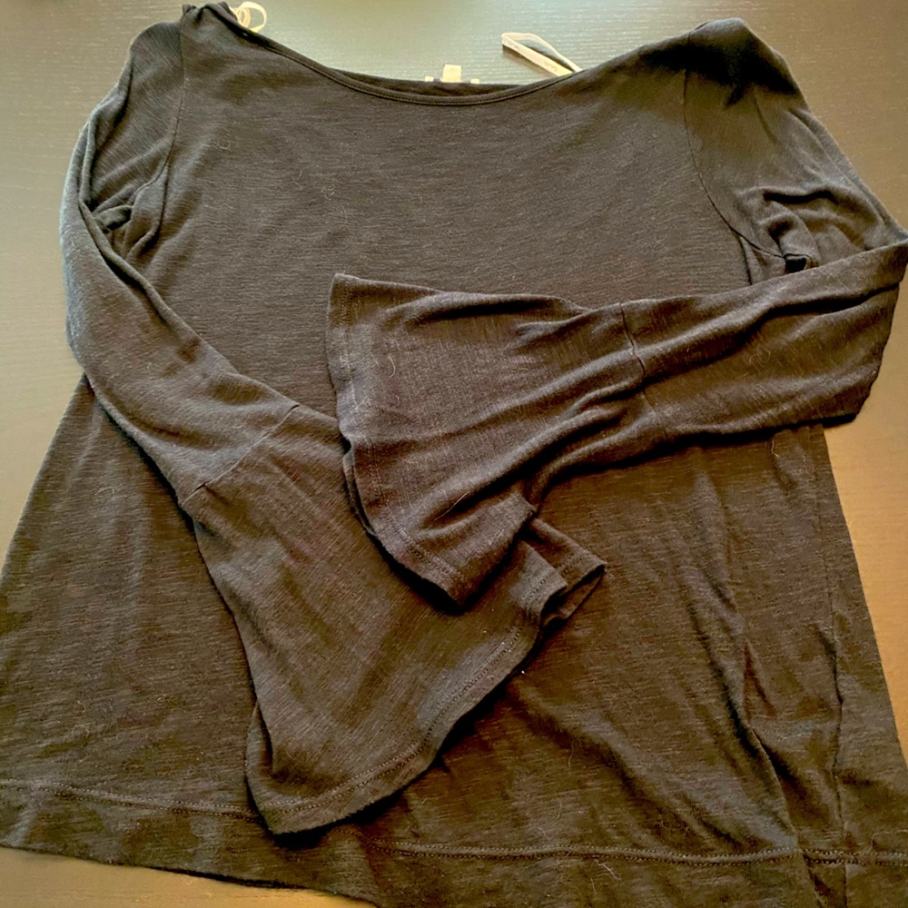 Splendid dark grey long sleeve boat neck t